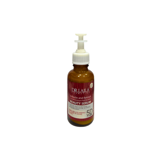 Dr Laila Arbutin Retinol Face Serum 30ml in an amber glass bottle with pump dispenser