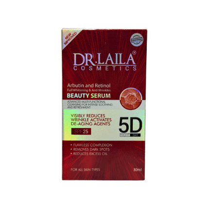 Dr Laila Arbutin Retinol Face Serum 30ml packaging with full whitening and anti-wrinkle benefits.