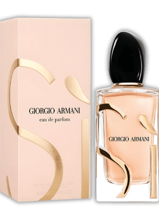 Giorgio Armani Sì Eau De Parfum 100ml bottle with elegant packaging and golden relief design.