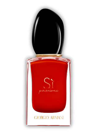 Giorgio Armani Sì Passione EDP 100ml red bottle with black cap, showcasing a bold fragrance experience.
