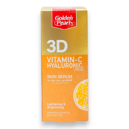 Golden Pearl 3D Vitamin C Hyaluronic Acid Serum 30ml packaging with bright orange design.