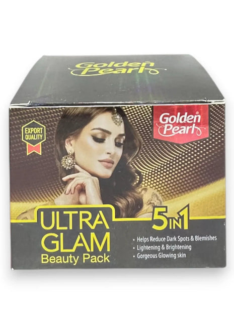 Golden Pearl Ultra Glam Beauty Pack 5in1 125g box showcasing beauty products for glowing skin.
