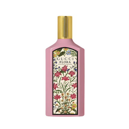 Gucci Flora Gorgeous Gardenia Perfume 100ml bottle with floral design and golden cap