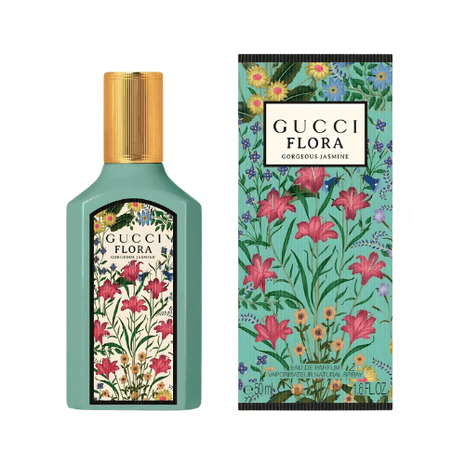 Gucci Flora Gorgeous Jasmine EDP 50ml bottle and floral box packaging