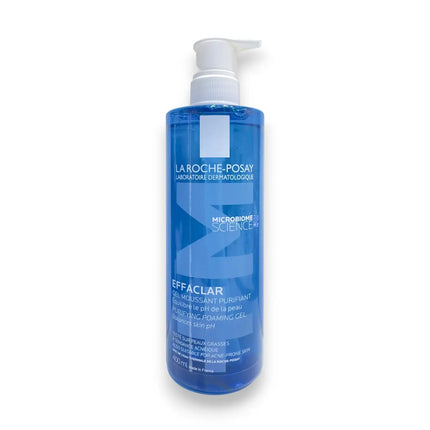La Roche Posay Effaclar Purifying Foaming Gel 400ml bottle with pump for oily and acne-prone skin.