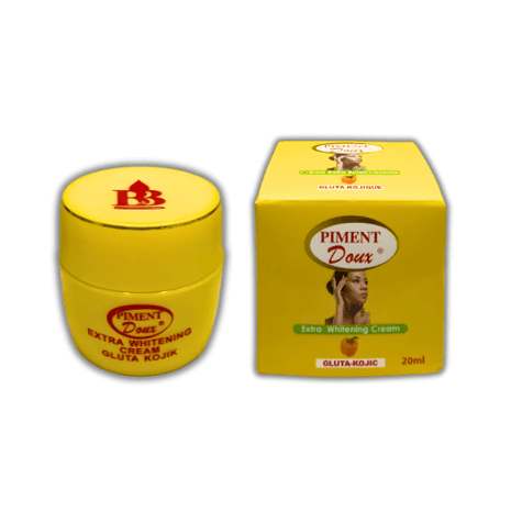 Piment Doux Gluta Kojic Face Cream 20ml yellow jar and packaging for skin whitening treatment.