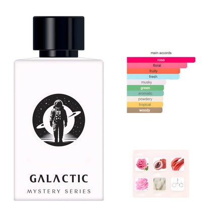 Nexpo Galactic Extrait De Parfum 100ml bottle featuring galactic design and fragrance accords.
