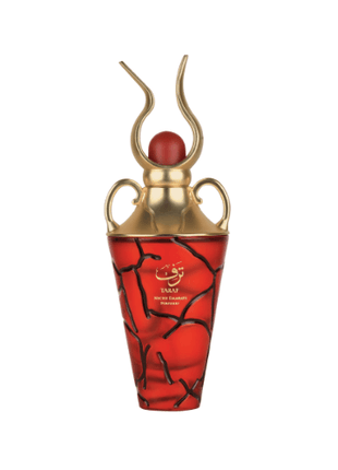 Taraf Niche Emarati Eau De Parfum 100ml in a striking red bottle with golden accents.