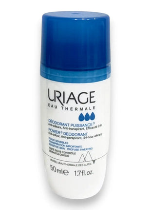 Uriage Eau Thermale Power 3 Deodorant Roll On 50ml in a bottle with a blue cap.