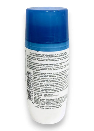 Uriage Eau Thermale Power 3 Deodorant Roll On 50ml back view showing ingredients and instructions.