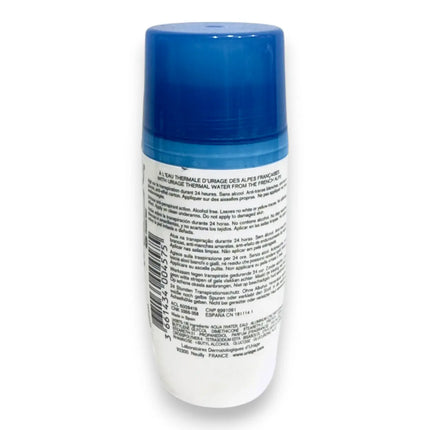 Uriage Eau Thermale Power 3 Deodorant Roll On 50ml back view showing ingredients and instructions.