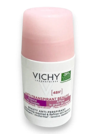 Vichy Beauty Anti Perspirant Deodorant Roll On 50ml bottle with pink cap for sensitive skin